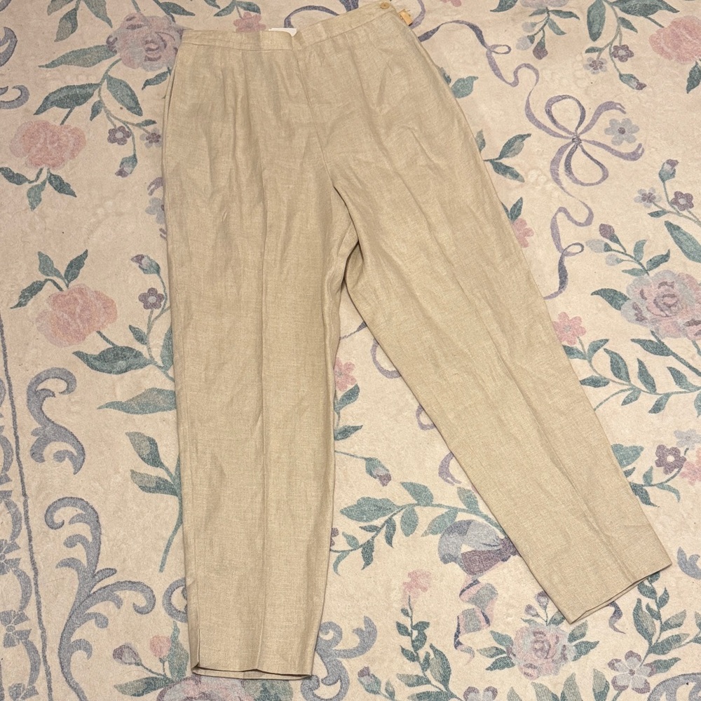 Vintage Talbots 12 Irish Linen Beige High-Waisted Trousers